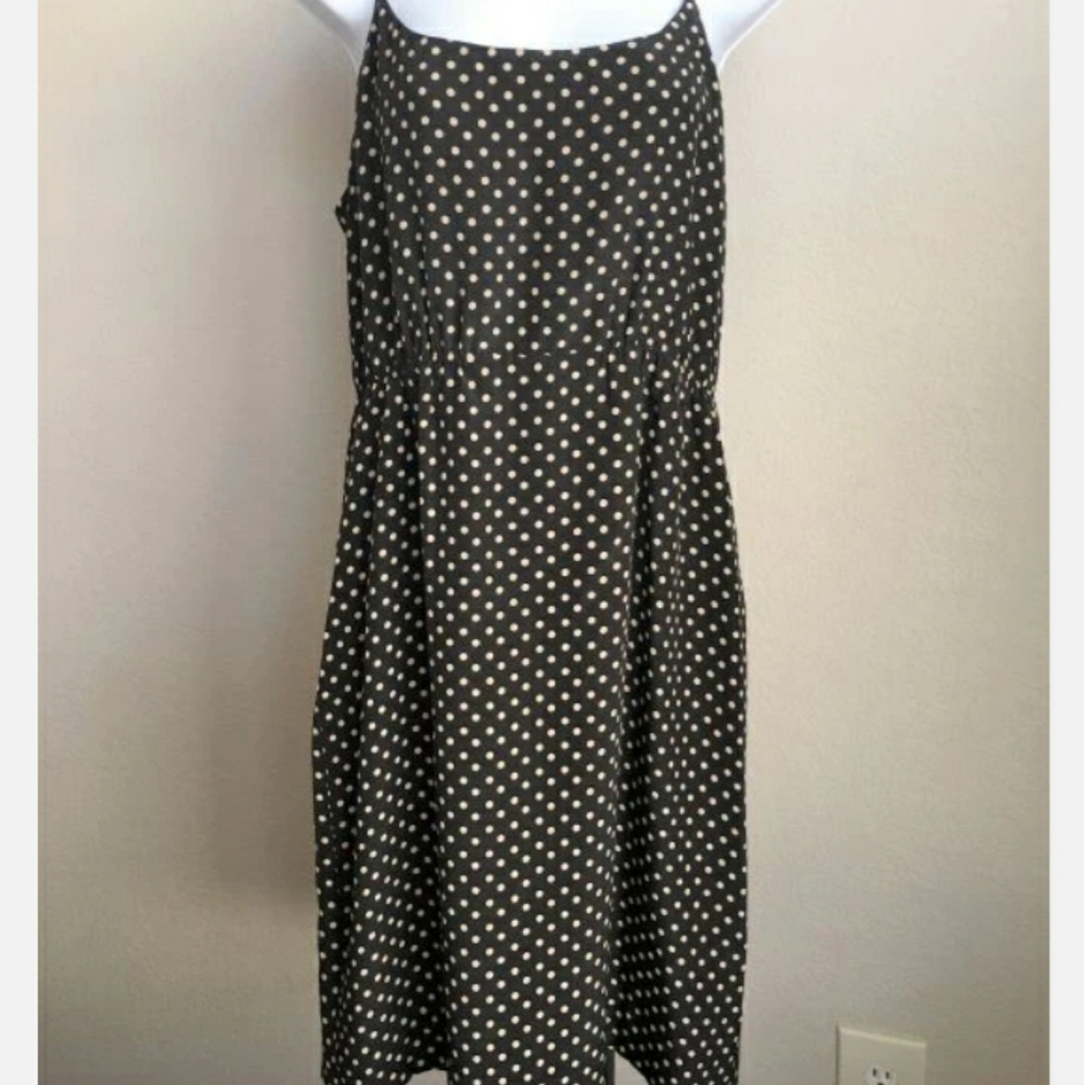 J Crew dress black tan polka dots